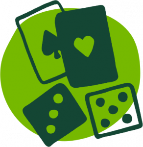 drawing of 2 playing cards and 2 dice
