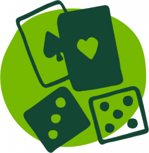 Drawing of 2 playing cards and 2 dice