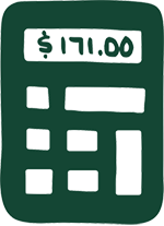 Drawing of a dark green calculator